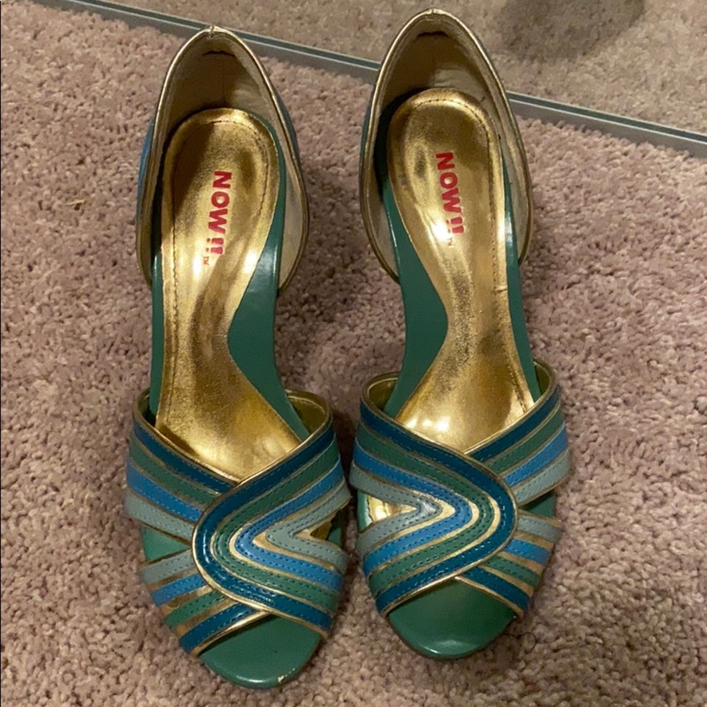 Now! Multi Blue Stripe Open Toe Heels - image 3